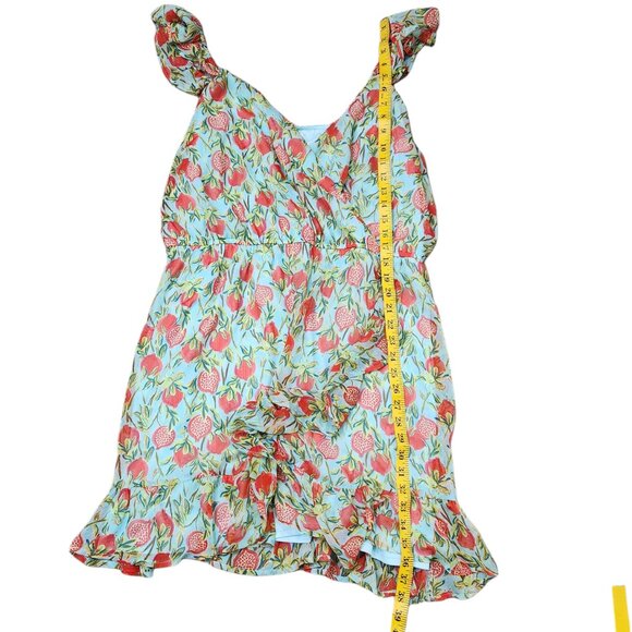 LC Lauren Conrad Pomegranate Print Faux Wrap Blue and Green Lightweig Dress - Picture 4 of 6